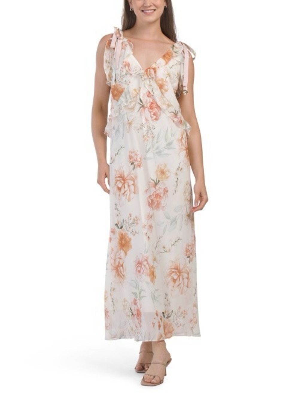 Christian Lacroix Cream Maxi Dress with Peach and Blush Floral Print